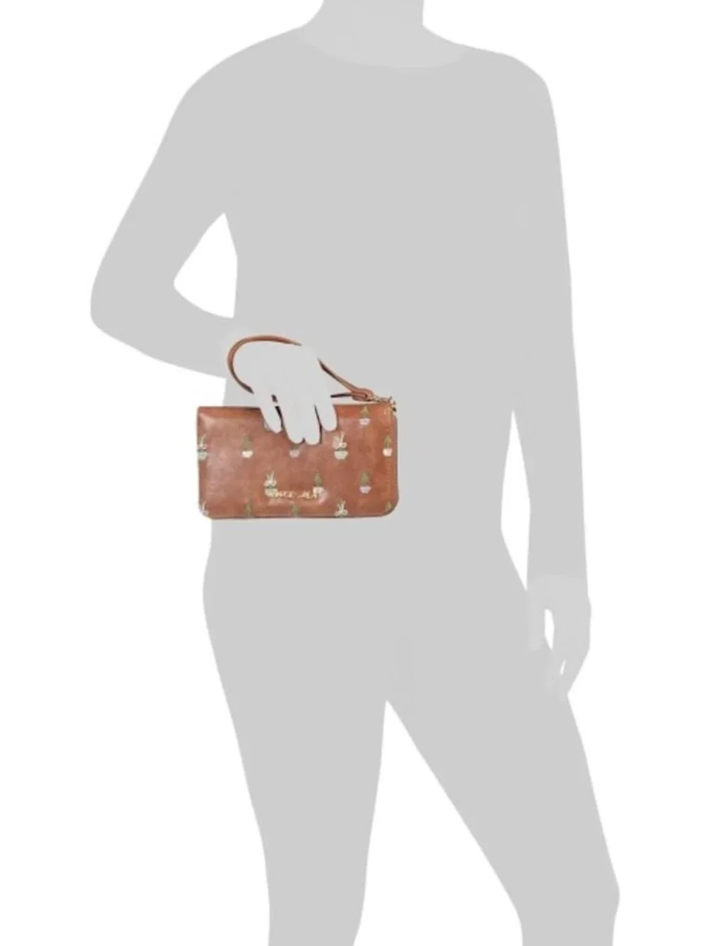 Floral Embroidered Zip Around Wallet with Wristlet Strap - Tan, 8.5x5 Inch